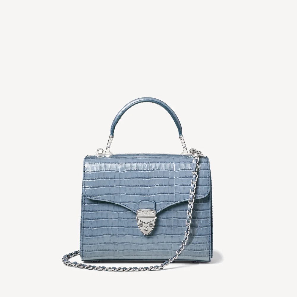 Aspinal of London Sky Blue Croc-Embossed Mini Mayfair